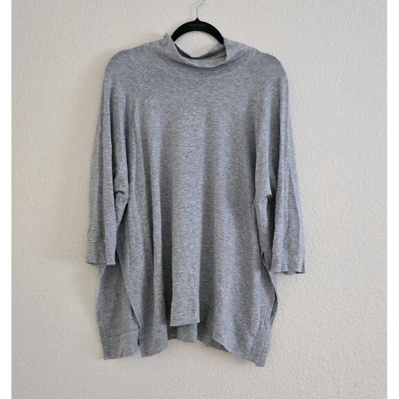 Eileen Fisher Women's Gray Slitted Funnel Neck Heather 3/4 sleeve Tunic Top Sz M - Picture 1 of 7